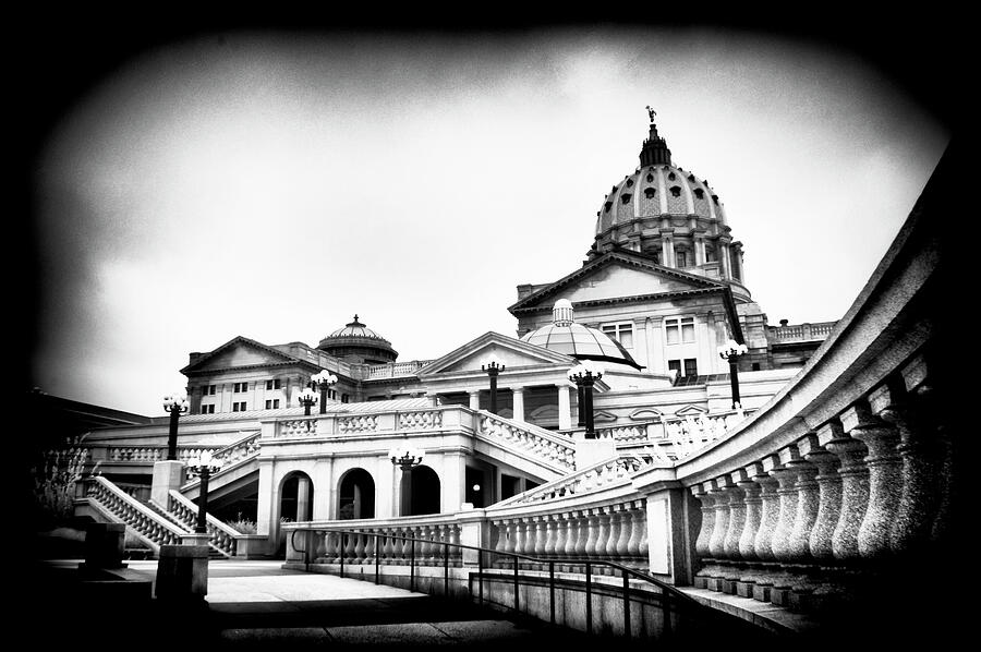 Black And White Photograph - Pa. Capital rear plaza by Paul W Faust - Impressions of Light