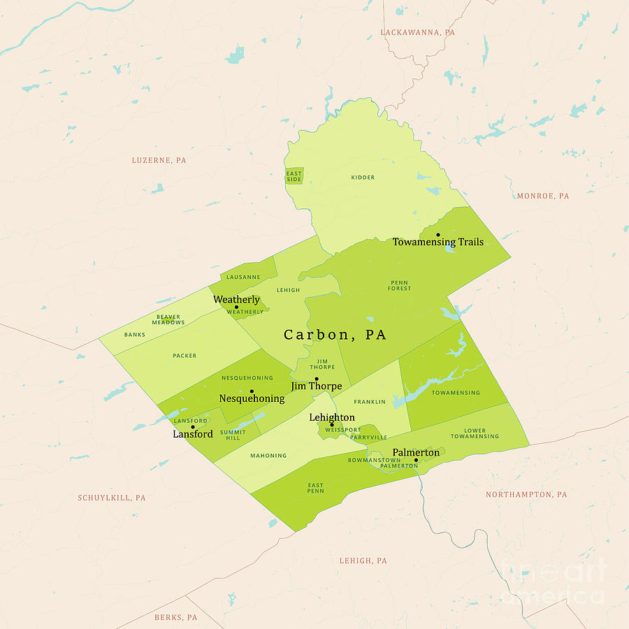 Pa Carbon County Vector Map Green Frank Ramspott 