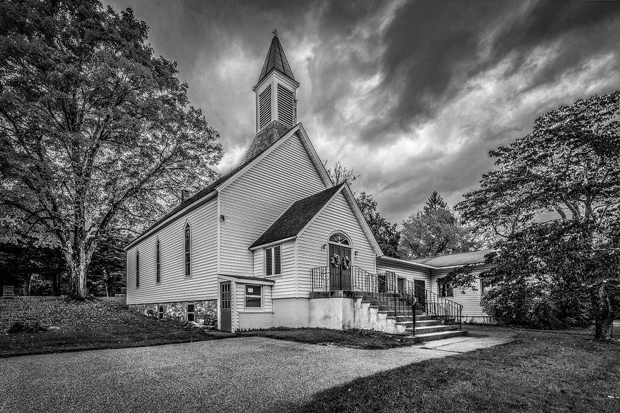 PA Chapel In The Fall BW Photograph by Susan Candelario