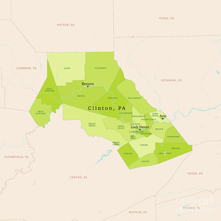 PA Clinton County Vector Map Green Digital Art By Frank Ramspott Pixels   Pa Clinton County Vector Map Green Frank Ramspott 