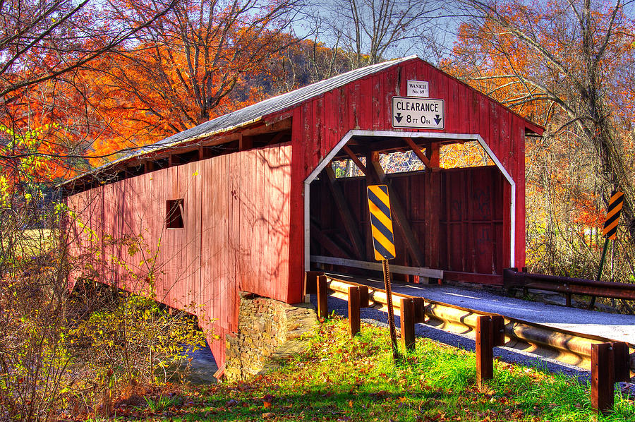 Fall Photograph - PA Covered Bridges - Wanich Covered Bridge Over Little Fishing Creek No. 3 - Columbia County by Michael Mazaika