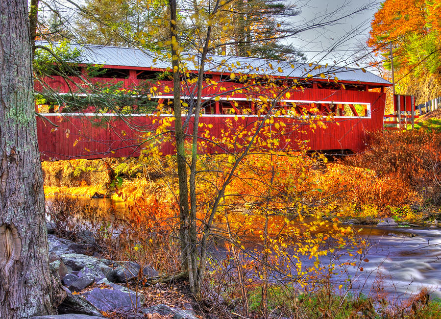 PA Covered Bridges - West - East Paden Twin Covered Bridges Over Huntington Creek #10 - Columbia Cty Photograph by Michael Mazaika