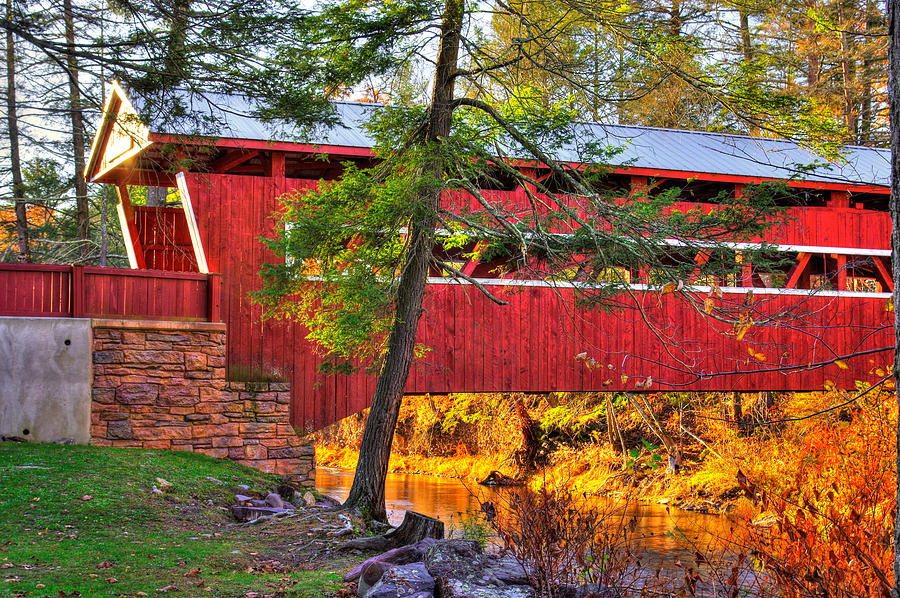 PA Covered Bridges - West - East Paden Twin Covered Bridges Over Huntington Creek #8 - Columbia Cty Photograph by Michael Mazaika