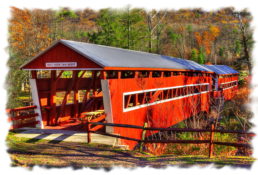 PA Covered Bridges - West - East Paden Twin Covered Bridges Over Huntington Crk #1BPF - Columbia Cty Photograph by Michael Mazaika