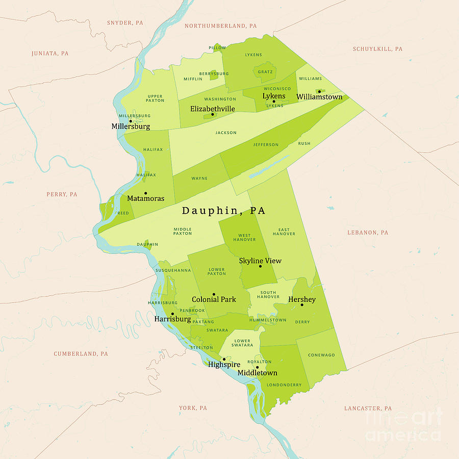 PA Dauphin County Vector Map Green Digital Art by Frank Ramspott | Pixels