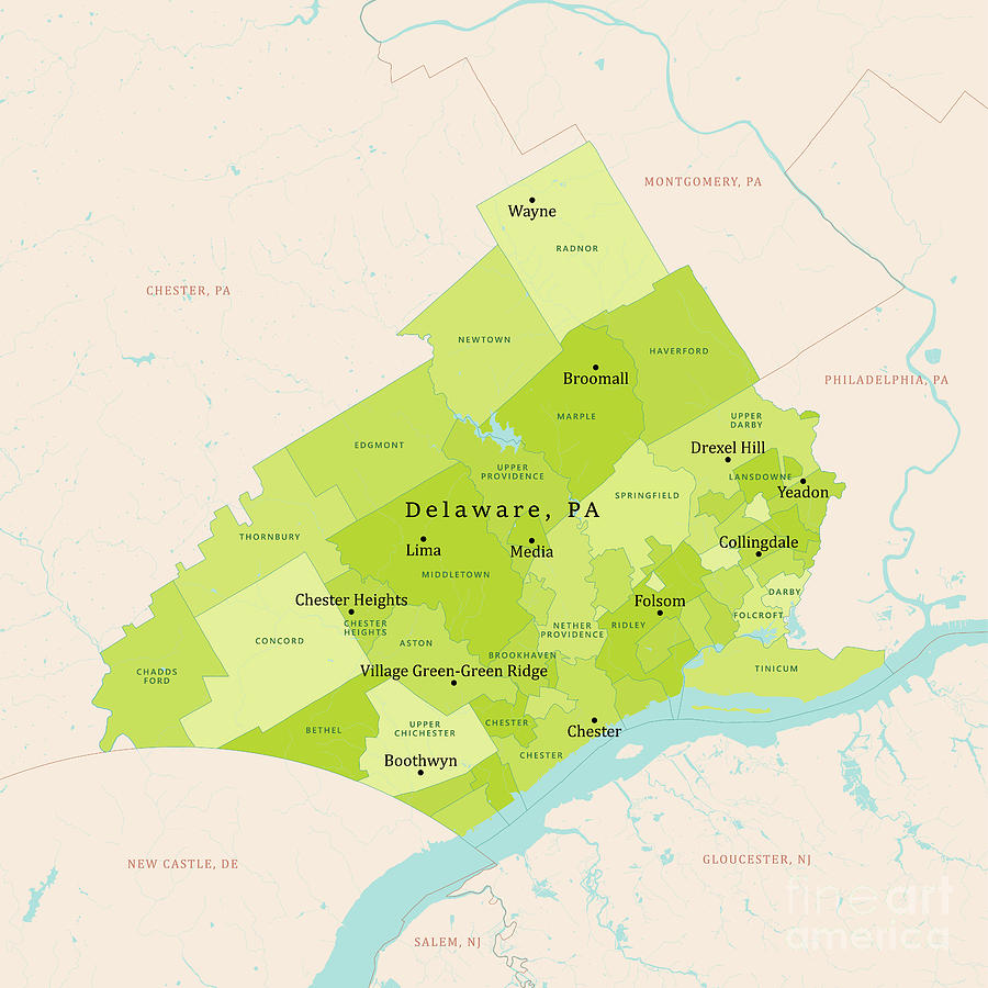 PA Delaware County Vector Map Green Digital Art by Frank Ramspott | Pixels