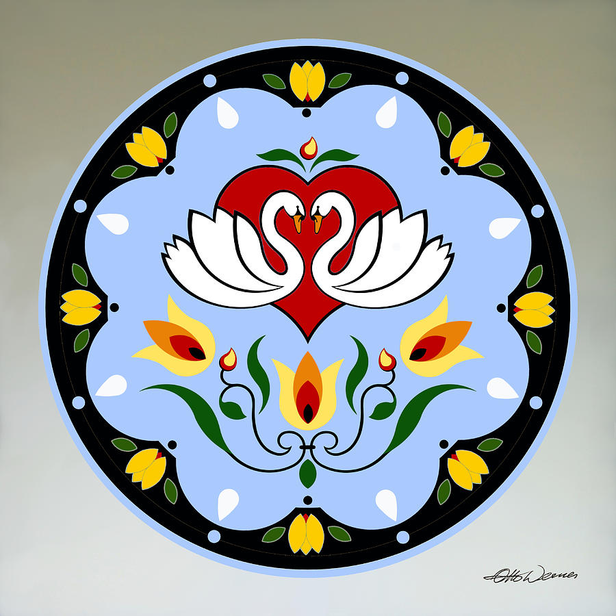 Tulip Painting - PA Dutch Swan Hex Sign by Hanne Lore Koehler