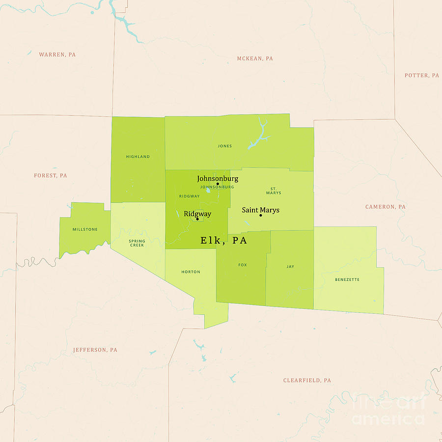 PA Elk County Vector Map Green Digital Art by Frank Ramspott | Pixels