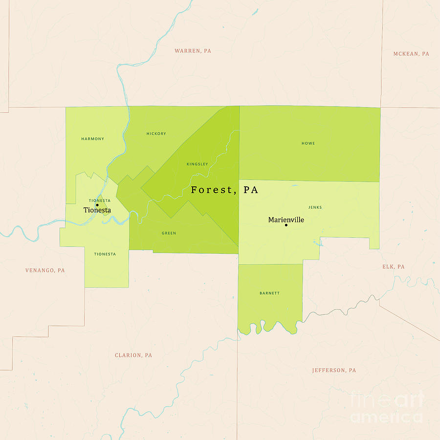Map Digital Art - PA Forest County Vector Map Green by Frank Ramspott
