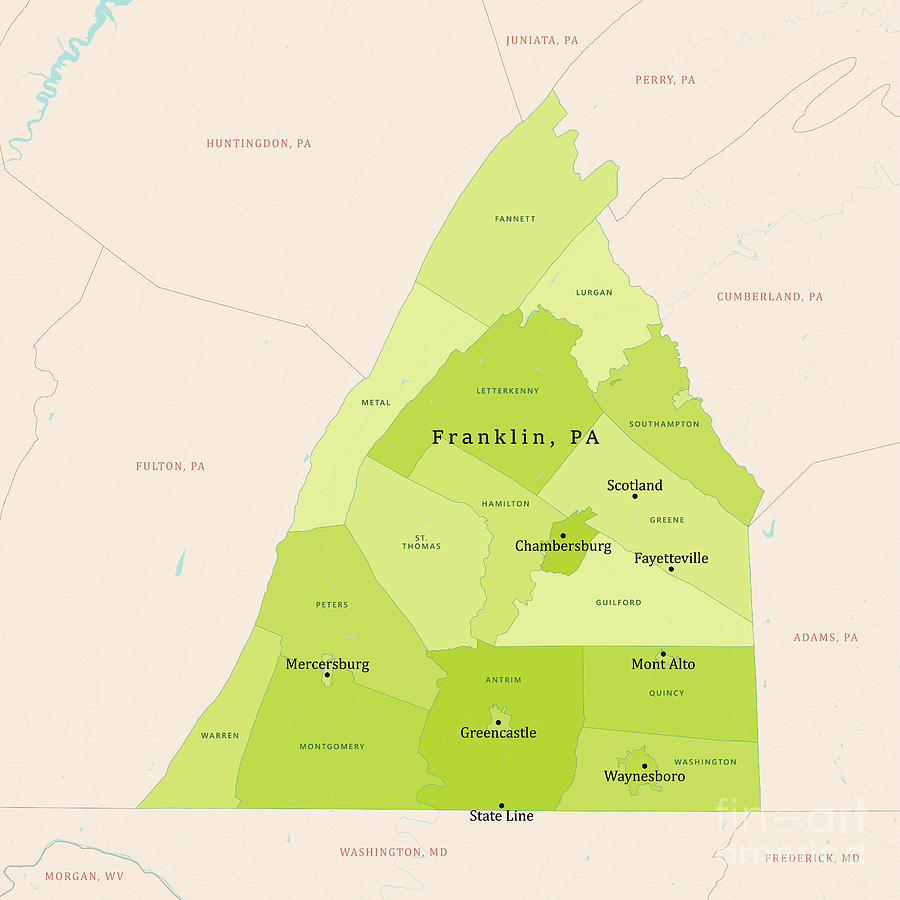 Pa Franklin County Vector Map Green Digital Art By Frank Ramspott