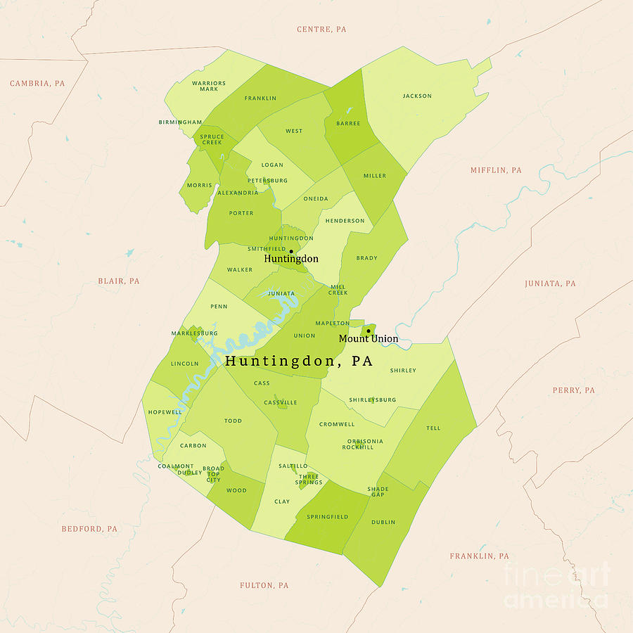 PA Huntingdon County Vector Map Green Digital Art by Frank Ramspott