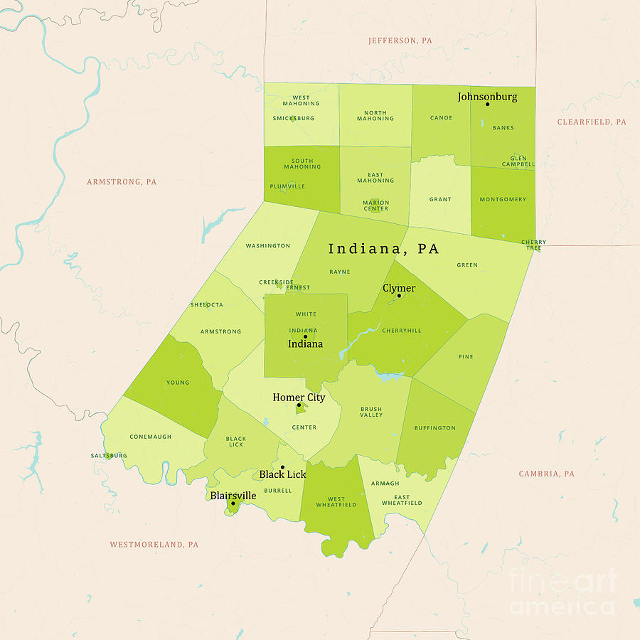 Pa Indiana County Vector Map Green Digital Art By Frank Ramspott Pixels