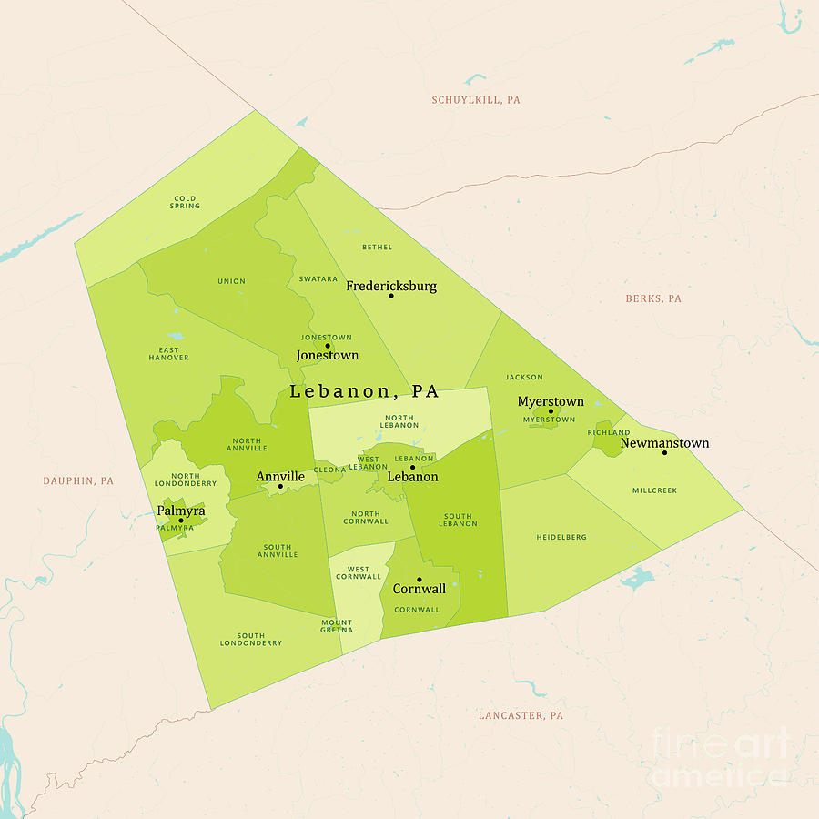 PA Lebanon County Vector Map Green Digital Art by Frank Ramspott - Fine ...