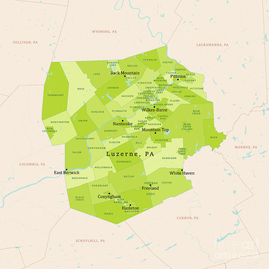 Pa Luzerne County Vector Map Green Frank Ramspott 