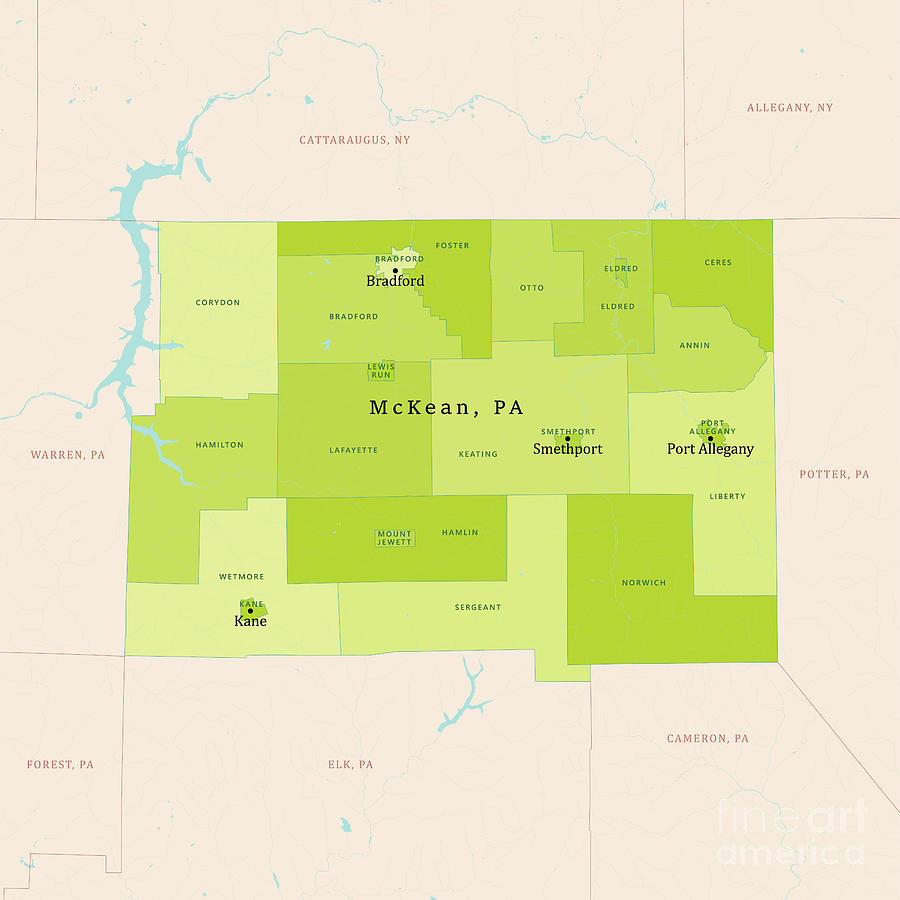 Map Digital Art - PA McKean County Vector Map Green by Frank Ramspott