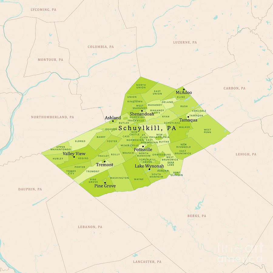 PA Schuylkill County Vector Map Green Digital Art by Frank Ramspott ...