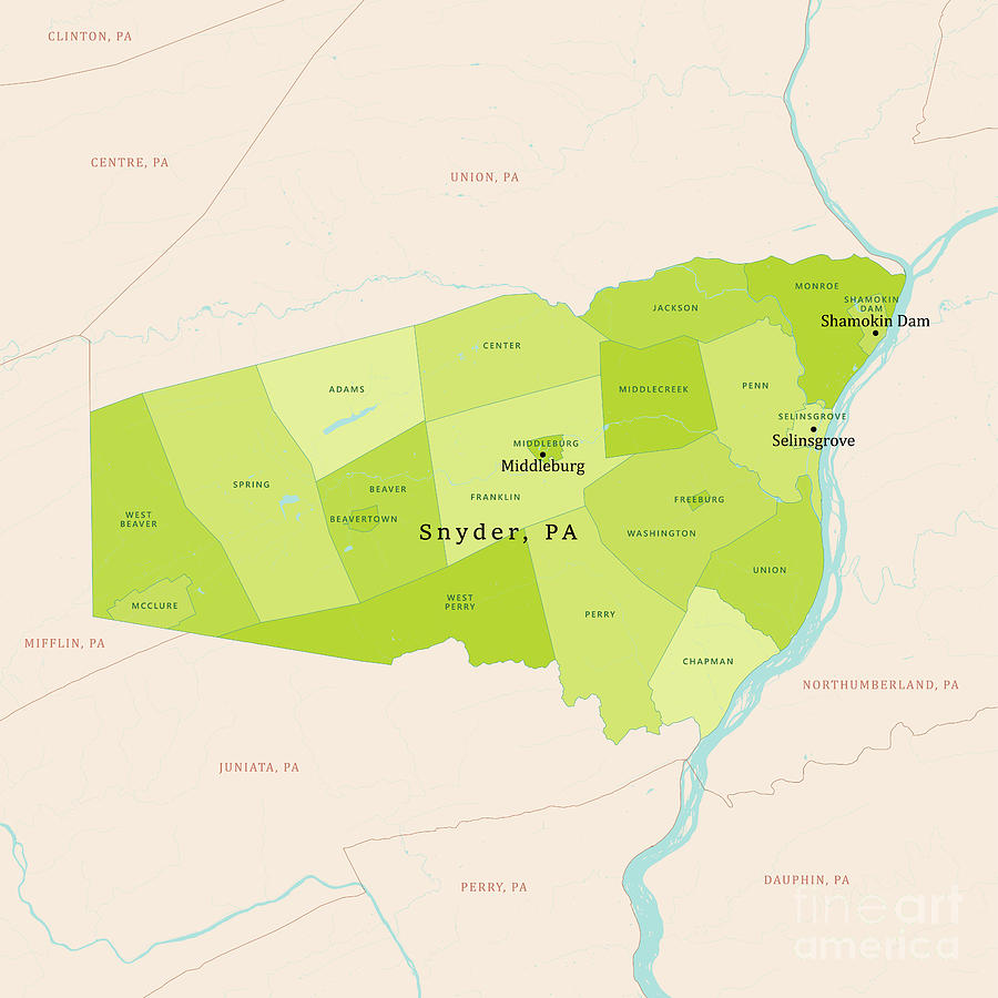 PA Snyder County Vector Map Green Digital Art by Frank Ramspott | Pixels