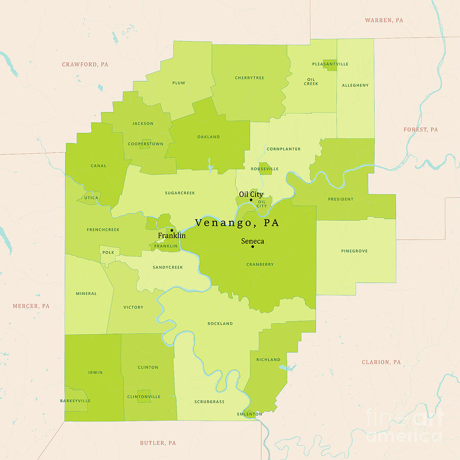 Map Digital Art - PA Venango County Vector Map Green by Frank Ramspott