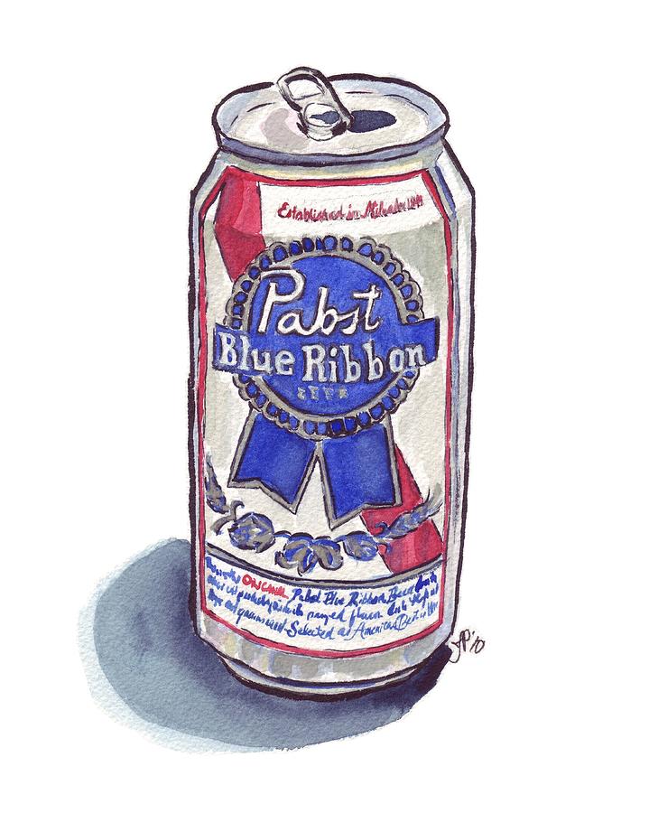 Beer Painting - Pabst Blue Ribbon PBR Watercolor by Johanna Pabst