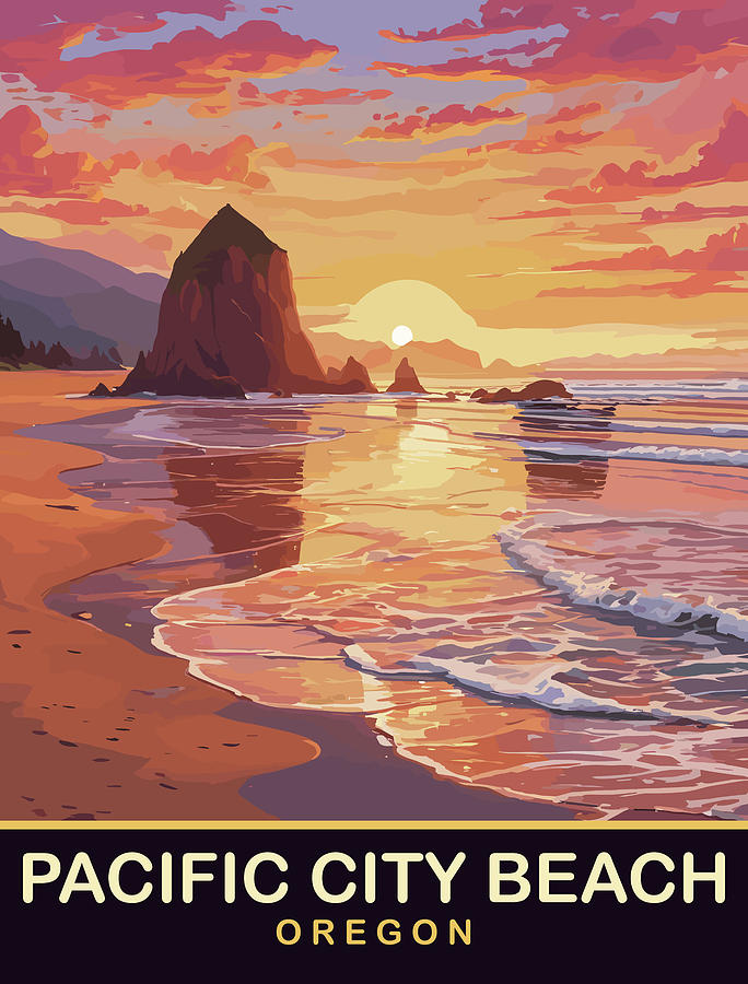 Sunset Digital Art - Pacific City Beach, Oregon by Long Shot