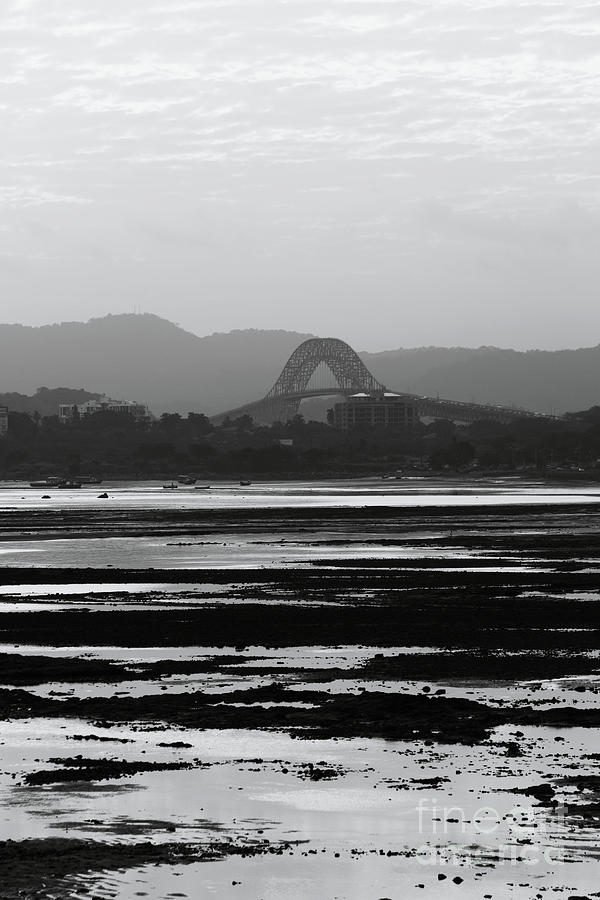 Pacific Coast at low tide and Bridge of the Americas Panama Photograph by James Brunker