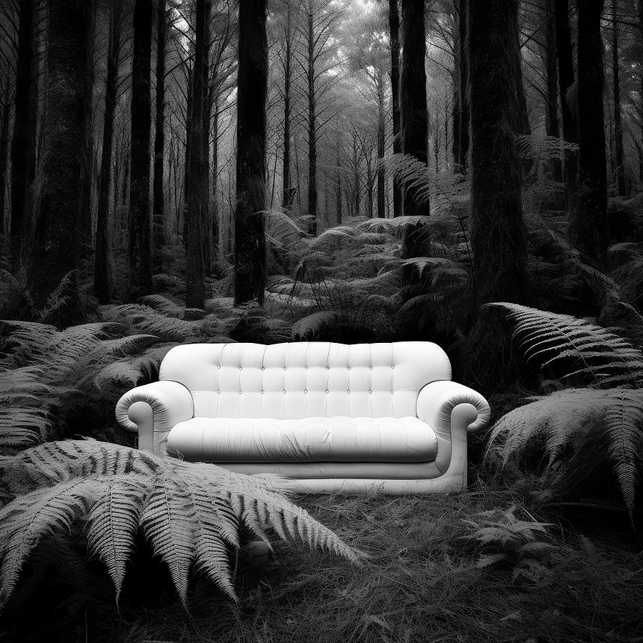 Desert Digital Art - Pacific Northwest Forest Couch in White by YoPedro