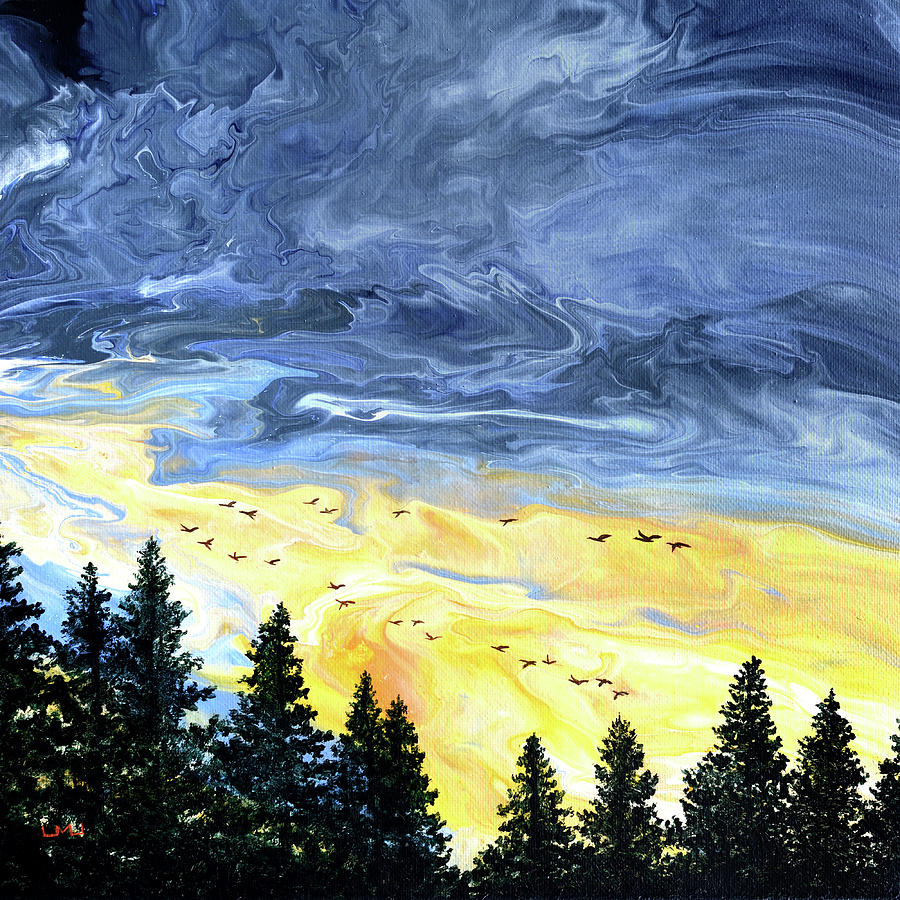 Pacific Northwest Golden Winter Sunset Painting by Laura Iverson