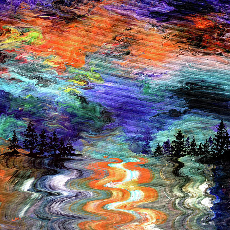Pacific Northwest Lake Sunset Painting by Laura Iverson