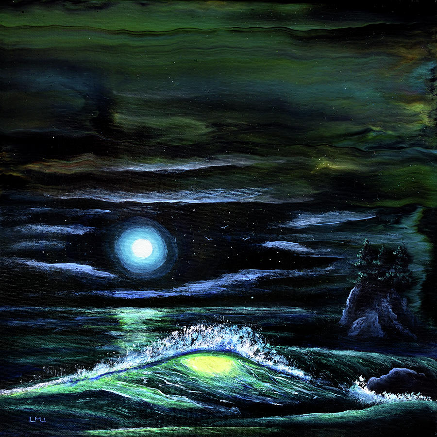 Pacific Northwest Nighttime Wave Painting by Laura Iverson