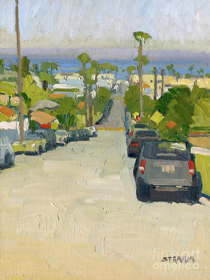 Pacific Ocean from Newport Ave, Ocean Beach, San Diego Painting by Paul Strahm