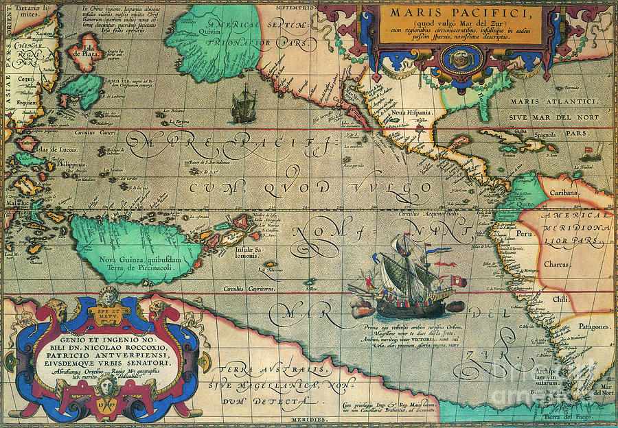 Pacific Ocean Map, 1595 Drawing by Abraham Ortelius