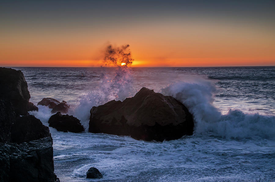 Pacific Wave Spray Sunset - Black Sands Beach Photograph by Bill Cannon