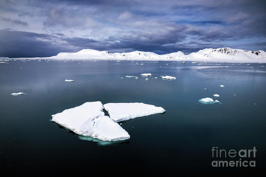 Pack ice, Arctic sea and the mountains of Svalbard Photograph by Jane Rix