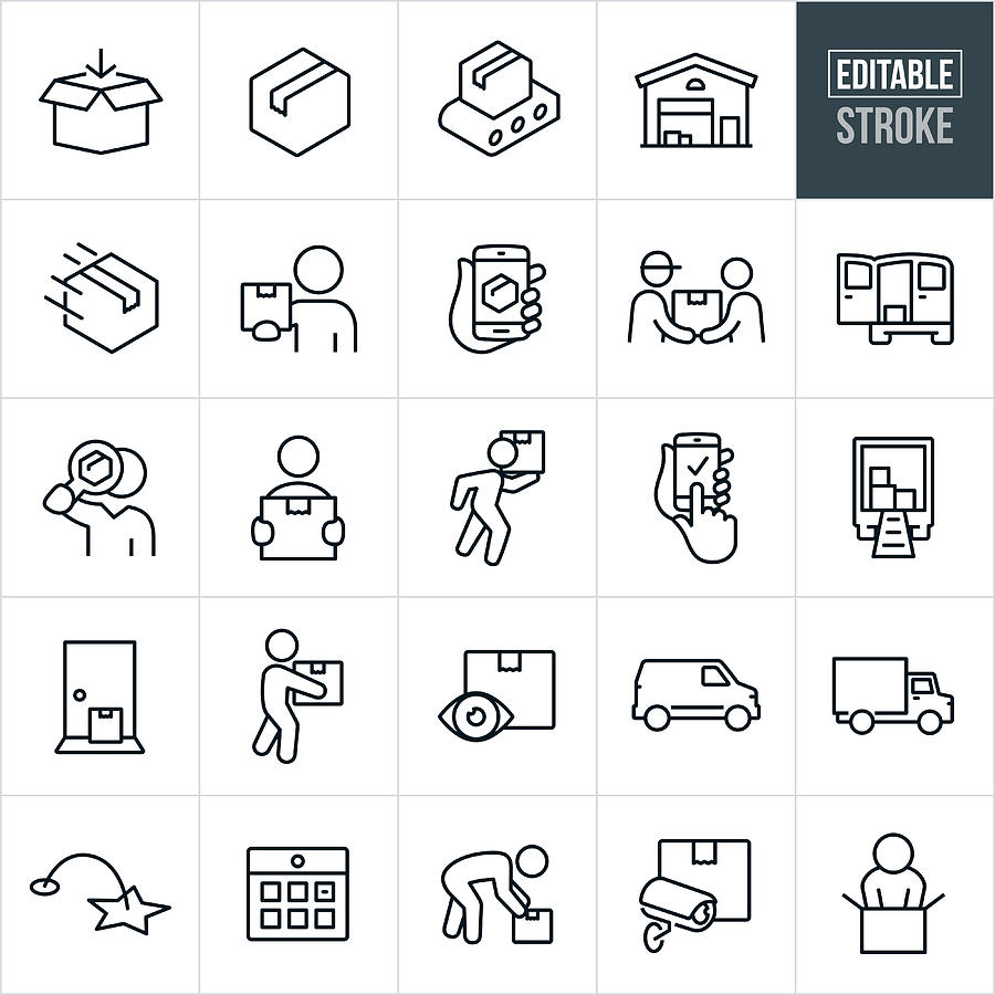 Package Delivery Thin Line Icons - Editable Stroke Drawing by Appleuzr