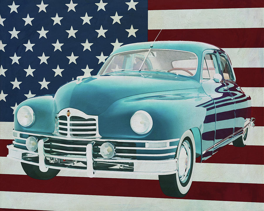 Packard Eight Sedan 1948 with flag of the U.S.A. Painting by Jan Keteleer