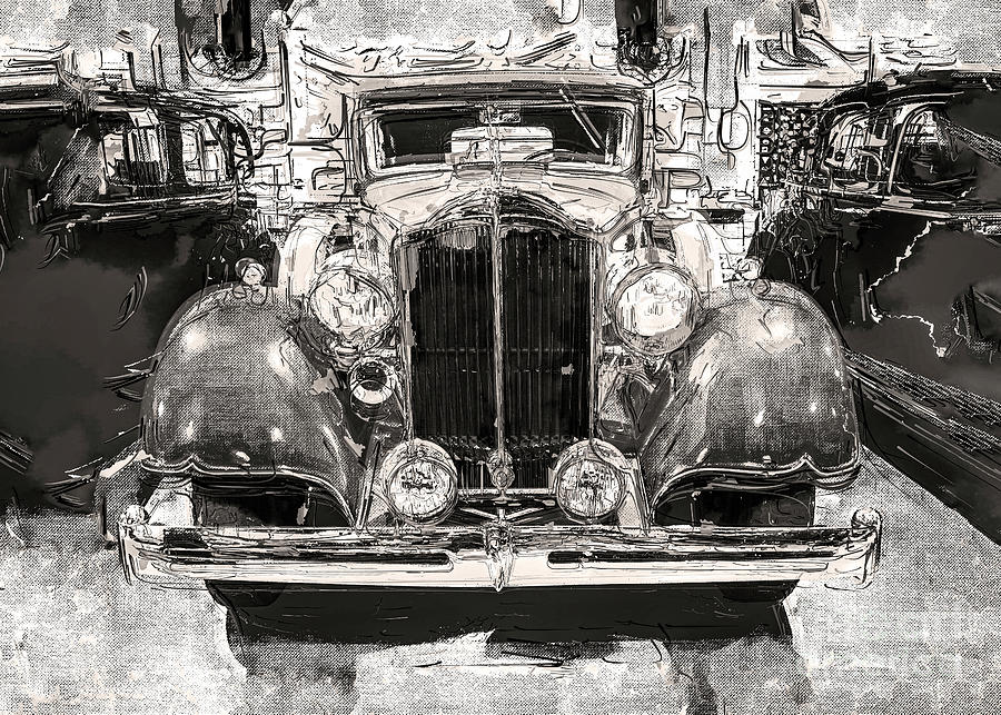 Packard V8 - Monochrome Digital Art by Anthony Ellis