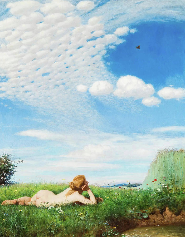 Pacsirta, Lark, nude on the summer meadow by Szinyei Merse Pal - Hungarian painters Painting by Szinyei Merse Pal
