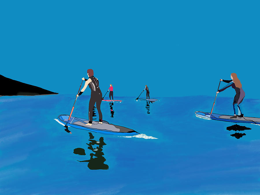 Paddle Boarders at Lossiemouth  Digital Art by John Mckenzie