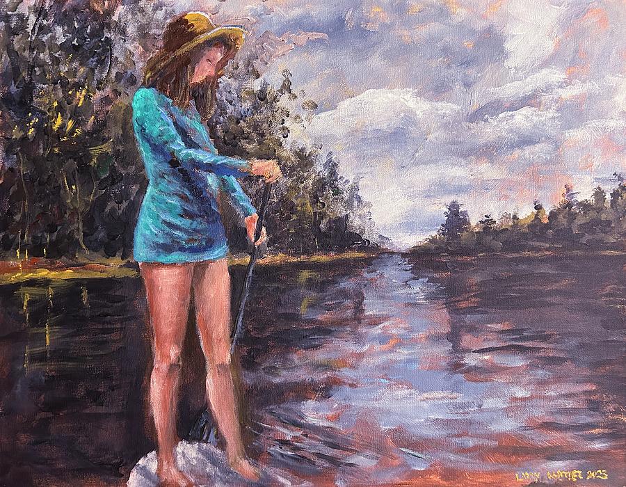 Paddle Boarding The Silver River Painting by Larry Whitler