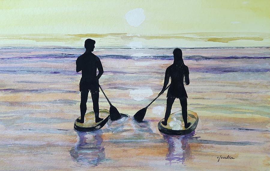 Paddleboard Sunset Painting by Claudette Carlton