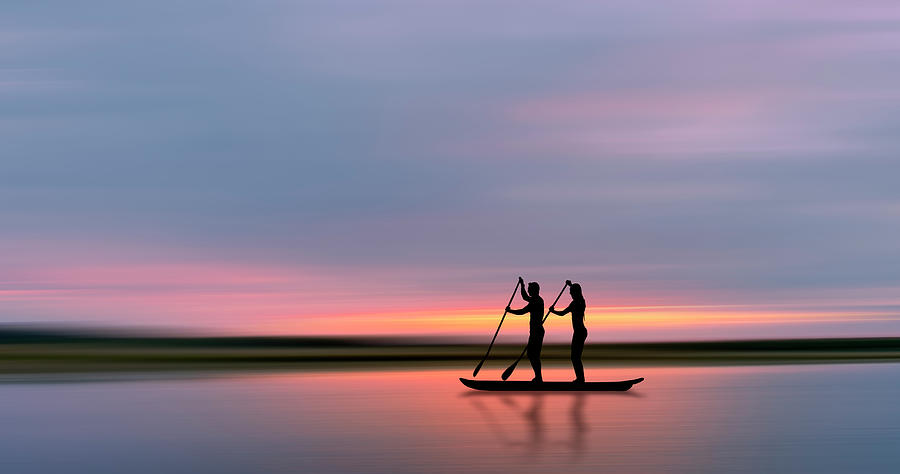Paddleboarding At Sunset Silhouette Photograph