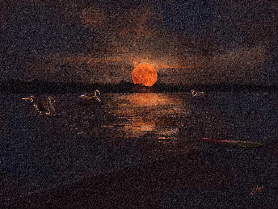 Paddleboats At Moonrise Digital Art