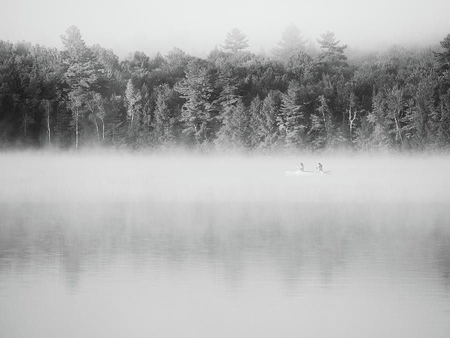 Paddling in Foggy Lake Photograph by Pak Hong