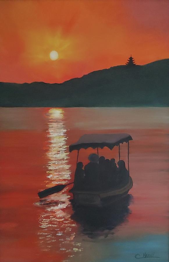 Paddling on West Lake Painting by Catherine Hamill