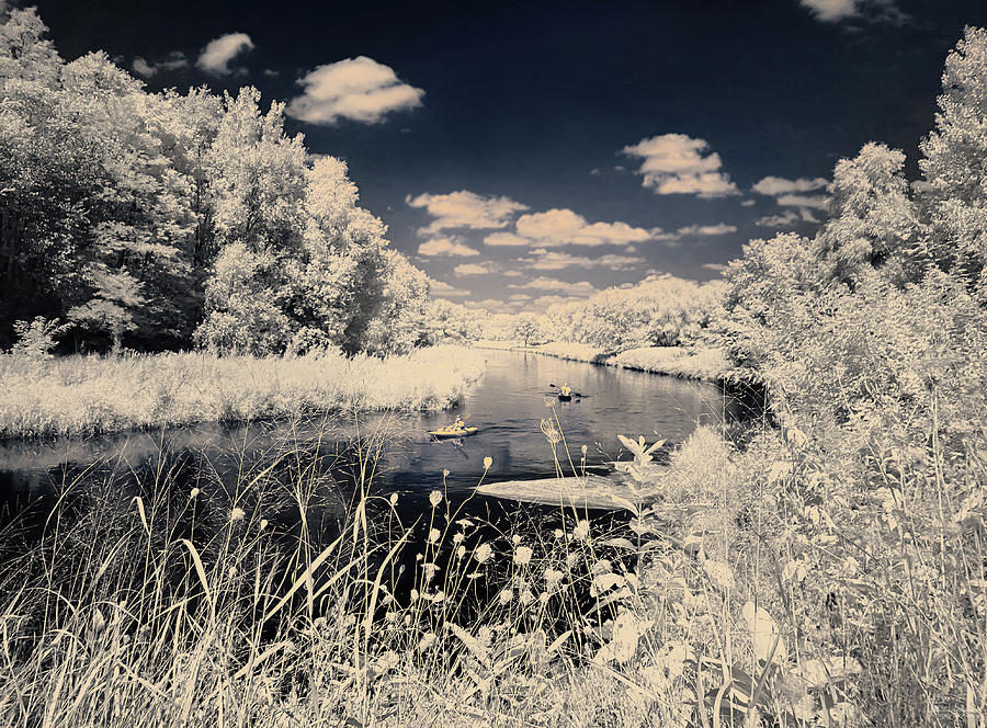 Paddling the Yahara River - kayaks on river, shot in Infrared Photograph by Peter Herman