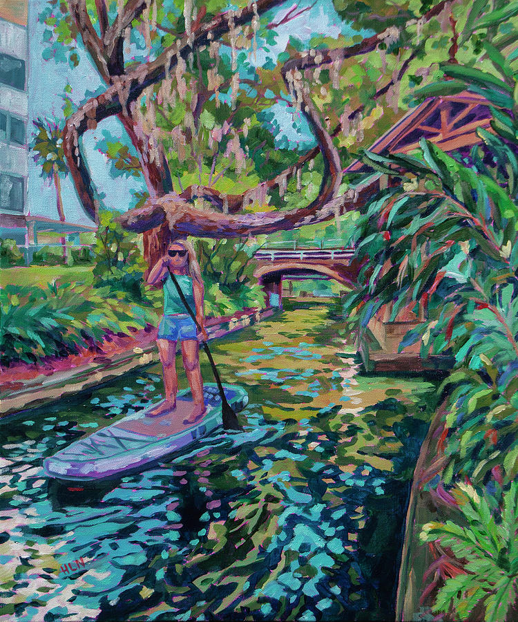 Paddling through the canals, Winter Park Painting by Heather Nagy