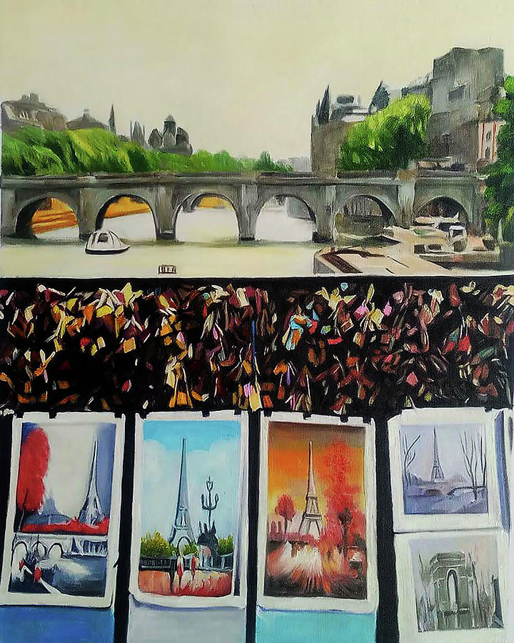 Paris Painting - Padlocks Over The Seine by Danl Art