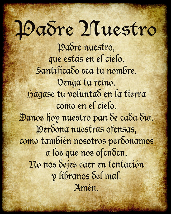 Vintage Digital Art - Padre Nuestro - The Lords Prayer in Spanish by Ginny Gaura