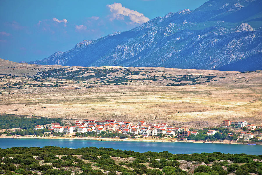 Pag island village of Metajna and Velebit montain background vie Photograph by Brch Photography