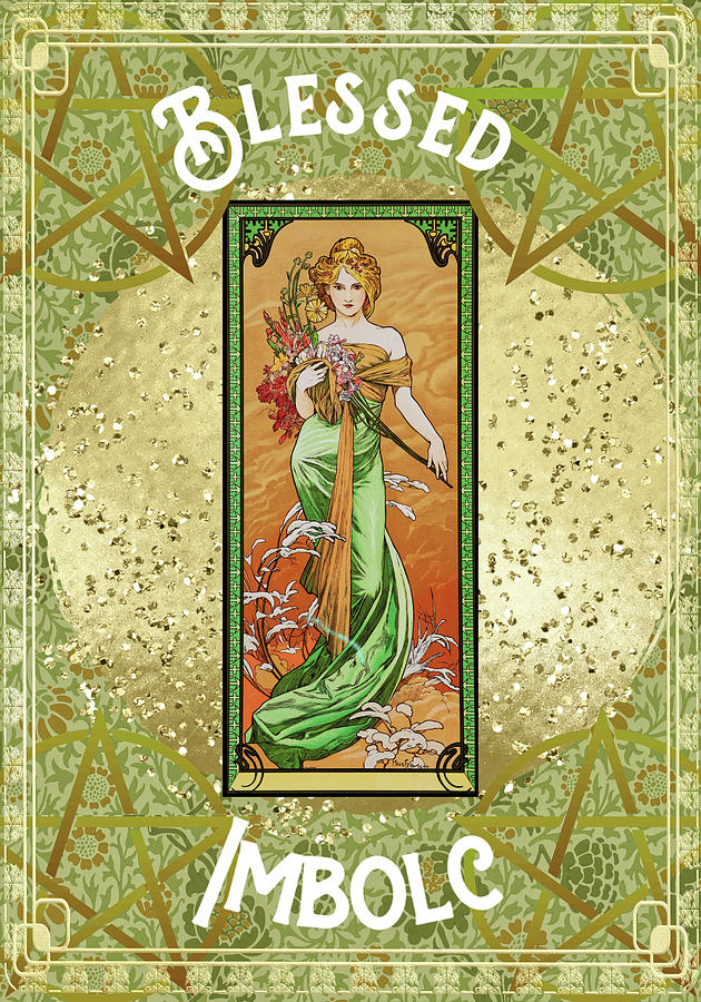 Pagan Wiccan Art Nouveau Style Greeting Card Blessed Imbolc Digital